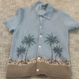 Kids Palm Tree Button-Up Knit Top - Light Blue & Tan, Abercrombie Kids 7/8